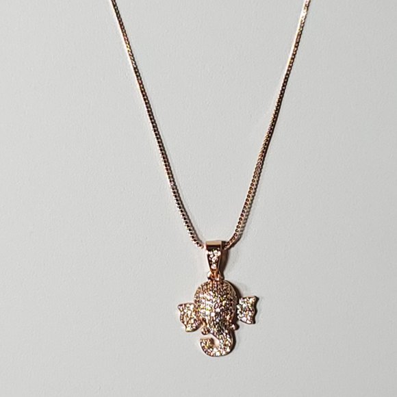 Crystal Elephant Head Necklace - Solid Copper, Rose Gold Plated, AAA CZ. - Picture 7 of 11